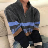 WIAOFELLAS  -  Fall Winter New Casual Knit Polo Sweaters Men Vintage Striped Crochet Knitting Jumper Tops Mens Trendy Long Sleeve Slim Sweater