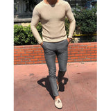 Wiaofellas  -  Mens Casual O-Neck Solid Sweater Spring Fashion Knitted Pullover Tops For Men New Long Sleeve Shirt Streetwear