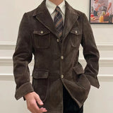 WIAOFELLAS  -  Corduroy Top Quality Jacket Lapel Outwear Top Coat Luxury Men Jacket Trendy Men Trench Pockets Coat Vintage Men Slim Fit Jacket