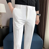 Wiaofellas  -  Men's Slim Fit Dress Pants New Solid Color Formal Trousers Business Casual Straight Leg Suit Pants For Male Office Wedding Wear