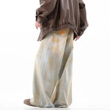 WIAOFELLAS  -  Wasteland style niche design yellow mud jeans men's American high street drape straight floor pants wide-leg pants