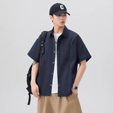 WIAOFELLAS  -  Men's Summer Solid Color Short-Sleeve Shirt - Relaxed Drop-Shoulder Casual Top, Textured Design for Smart-Casual Wear