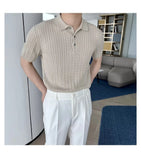 Wiaofellas  -  American Style Knitted Short Sleeve Polo Shirt Men's Slim Fit Casual Versatile Elastic T-Shirt Casual Wear Polyester Fiber