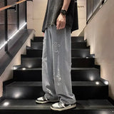 WIAOFELLAS  -  Autumn High Street Cross Jeans Men Punk Denim Trousers Wash Vintage Hiphop Straight Tube Loose Wide Leg Pants