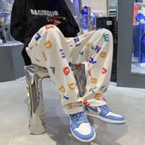 Wiaofellas  -  Printed Men's Trendy Versatile Plus Size Loose Fat Guy Korean Style Ins Autumn Sports Sweatpants Long Pants