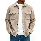 Wiaofellas  -  Men Fleece Shacket Jacket Autumn Winter Lapel Collar Coat Pockets Button Up Casual Loose Overshirt For Daily Streetwear