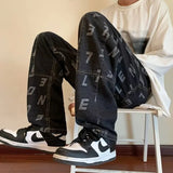 Wiaofellas  -  Men Printed Graphic Baggy Jeans Pants Autumn Streetwear Cargo Pants Black Denim Joggers Vintage Trousers