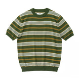 WIAOFELLAS  -  Vintage striped T-shirt High-end Lyocell knit Short sleeved men's slim crewneck top Summer