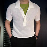 WIAOFELLAS  -  Mens Shirt Hollow Translucent Polo Shirt High-End Trendy Leisure Party Nightclub Youth Fashion Short Sleeve Versatile Men's Tops