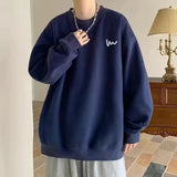 WIAOFELLAS  -  No Hat Hoodies Men Baggy Plus Velvet Thicken Sweatshirts Handsome Warm Print Design Korean Fashion All-match High Street Daily