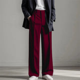Wiaofellas  -  Stylish Mens Straight Suit Trousers Spring Summer Fashion Solid Color Pleated Pants For Men Casual Loose Breathable Pants