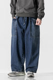 WIAOFELLAS  -  Men Straight Denim Pants Men Blue Jeans Loose Trousers Male Causal Oversize Wide Leg Pants Elastic Waist Black Jeans