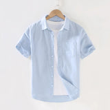WIAOFELLAS  -  New Summer Men's Pocket Cardigan Square Collar Shirt Casual Cotton Linen Basic Short Sleeve Thin Style