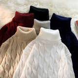 Wiaofellas  -  Autumn Winter Men's Thick Sweater Thick Solid Color Turtleneck Collar Long Sleeve Warm  Basic Classical  Knit Sweater