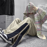 Wiaofellas  -  Spring Autumn Men's Zipper Design Casual Pants Slit Straight Leg Patchwork Loose Fit Harajuku Style Fashionable All-Match