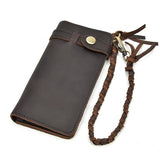 WIAOFELLAS  -  Vintage Hasp Open Genuine Cow Leather Men Wallet Large Capacity Crazy Horse Real Leather Man Bifold Purse Clutch Wallet chain