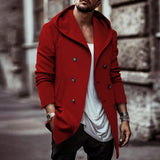 WIAOFELLAS  -  Autumn And Winter New Mens Medium-Length Windbreaker Fashionable Lapel Hooded Double-Breasted Solid Color Casual Windbreaker Men
