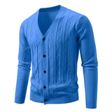 Wiaofellas  -  Knitted Cardigan Sweater Men Korean Style Fashion Smart Casual V-Neck Knitted Sweatercoat Mens Slim Sweater Outerwear