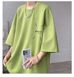 WIAOFELLAS  -  Fashion Men's Suit Solid Color Letter Print O-neck T-shirt Trendy Drawstring High-waisted Shorts Set Male Summer