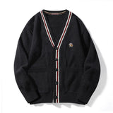 Wiaofellas Mens Luxury Hazzy Fashion Brand Dog Embroidery Sweaters Boys V-Neck Striped Cardigans Clothing Cotton Casual Coat England Style