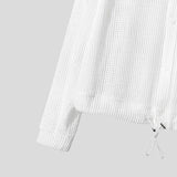 WIAOFELLAS  -  Men Shirt Solid Hollow Out See Through Long Sleeve Men Clothing Sexy Streetwear Fashion Party Casual Tops Male Shirts