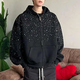 WIAOFELLAS  -  Niche Design Men's Hoodies Diamond Big Pcoket Zipper Contrast Color Casual Menswear Loose Hooded Male Sweatshirts