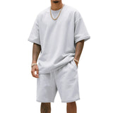 WIAOFELLAS  -  Men's Summer American-Style Loose Heavy Sweater High Street Hip-Hop Sport Short-Sleeved Set with Shorts