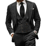 Wiaofellas  -  Corduroy Men's Suits 3 Pcs Fashion Sets Groomsmen Tuxedos For Wedding Groom Suit Jacket (Jacket + Vest + Pants)