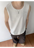 WIAOFELLAS  -  Embroidery Design Men's Tankk Tops Casial Round Collar Sleeveless Tops Solid Color Loose Pullover Male Vests Summer