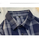 WIAOFELLAS  -  Boyfriend Button Long Sleeve Turn-down Collar Checkered Men's Clothing Spring Autumn Contrast Color Cardigan Shirt Coast Tops