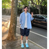 WIAOFELLAS  -  Blue Long Sve irt Jaet for Men Summer Casual Sun Protection Loose Fit Youthful Sle Faionable Flip Collar Top