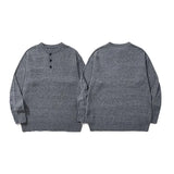 WIAOFELLAS  -  Gray American Henry Neck Sweater Men's Lazy and High-end Autumn and Winter New All-match Top Round Neck Pullover Knitted Sweater