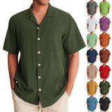 WIAOFELLAS  -  British Men'S Shirt New Summer Solid Color Casual Lapel Simple Breathable Top Comfortable Open-Collar Men'S Loose Beach Shirt