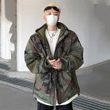 Wiaofellas  -  Workwear Camouflage Hooded Cotton Jacket Loose American Long Sleeve Contrast Color With Hat Male Tops