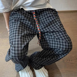 Wiaofellas  -  Men Y2k Black Gray Contrast Plaid Casual Pants Daily Streetwear Casual Personality Versatile Comfortable Straight Pants Men