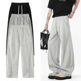WIAOFELLAS  -  Autumn Men's Clean Fit Sweatpants Korean Bending Knife Pants Men Minimalist Straight-Leg Mid-Rise Wide-Leg Casual Long Trousers
