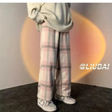 WIAOFELLAS  -  Men Women Woolen Straight Leg Casual Pants Autumn Winter Plaid Wide Leg Trousers High Street Brand Fashionable Trousers