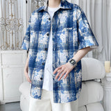 WIAOFELLAS  -  Plaid Ice Feel Tie Dye Short Sleeve Shirt Men Women Casual Loose Plus Size Shirt Thin Fabtic Pink Blue Green Clothes