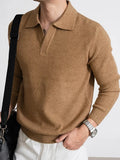 Wiaofellas  -  Solid Color Knitted Polo Shirts Men Spring Autumn Daily Casual Long Sleeve Slim Jumper Tops Mens Fashion Polo Sweater