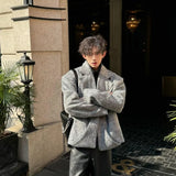 WIAOFELLAS  -  Short Woolen Coat Men's Autumn Winter Shoulder Pad Jacket Thickened Wool Blends Suit Solid Color Long Sleeves Cotton Coats