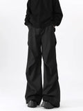 WIAOFELLAS  -  American High Street Pleated Pants Floor Mopping Micro Trumpet Black Trousers Luxury Sense Clean Fit Casual Curved Knife Pants
