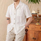 WIAOFELLAS  -  Mens Shirt Hollow Breathable Casual Vacation Shirt Summer Fashion Plain Thin Beach Short-Sleeved Top Men'S Clothing 2025 New