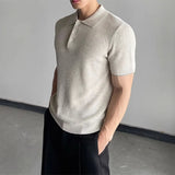 Wiaofellas  -  Luxury Textured Knit Polo Shirt for Men Short Sleeve Lapel Slim Fit Business Casual Polos Streetwear Breathable Knitted Tops