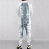Wiaofellas  -  Men's American Retro Technology Printing Conventional Fabric Loose V-neck Casual Long Sleeve Pants Men's Wear