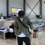 WIAOFELLAS  -  Autumn and winter stand collar cardigan sweater jacket men's zipper loose long sleeve American retro