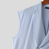 WIAOFELLAS  -  Men Vests Solid Color Lapel Sleeveless Loose One Button Male Waistcoats Streetwear 2025 Casual Fashion Crop Vests Men