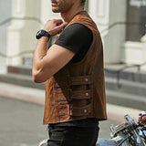 Wiaofellas  -  Leather Vest Jacket Men's Motorcycle Style Zipper Slim Sleeveless PU Coats Streetwear Men Clothing Fashion Cycling Short Jackets