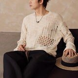 Wiaofellas  -  Summer New Male Hollow-out Long-sleeved T-shirt American Retro Fashion Trendy Street Loose Casual Breathable Niche Men's Top