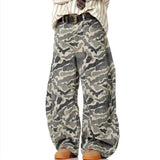 WIAOFELLAS  -  Washed Pleated Camouflage Cargo Pants Size S-3XL Street Hip-hop Color Blocked Wide Leg Trousers Strap Fashion Overalls Male