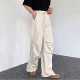 Wiaofellas  -  Retro Mens Casual Linen Pants Wide Leg Baggy Oversized Draped High Waist Plain Long Trousers Male Black Apricot